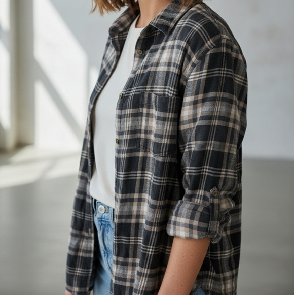 Sonoma Brown & White Plaid Button Down Shirt  Women’s XXL Cozy Grandpa-Core. - Picture 4 of 7